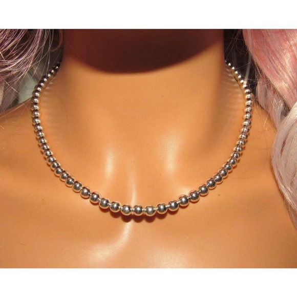 Navajo Pearls Necklace Sterling Silver 6mm Beads Necklace 18"L - Picture 3 of 3